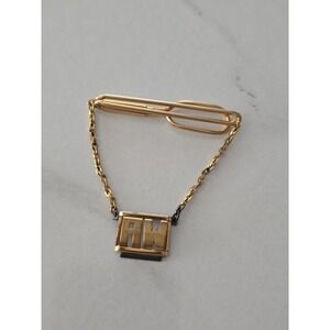 Vintage Swank Gold Tone Monogram AW Tie Clasp Bar Chain Mens Formal Accessory